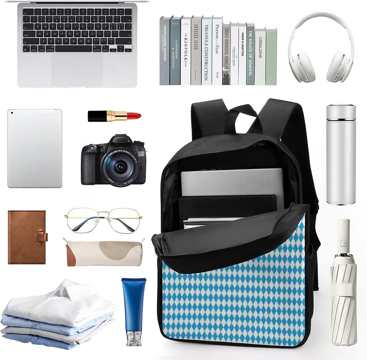 Oktoberfest Bavarian Blue And White Backpack Lightweight Waterproof Backpacks Laptop Backpack for Unisex Casual Travel Daypacks Large Capacity