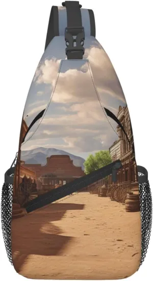 Old Wild West Cowboy Town Cross Chest Bag Diagonally Sling Backpack Outdoor Travel Cycling Bag for Men Women
