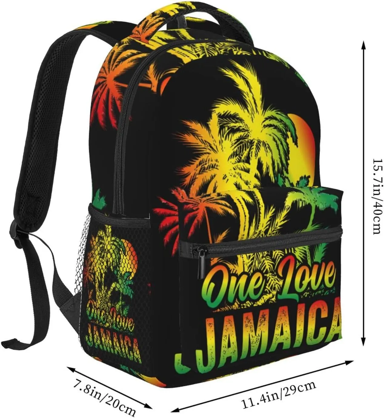 One Loves Jamaican Rasta Reggae Palm Trees Casual Backpacks Sport Backpack Travel Rucksack Canvas Daypack Workout Bags with Pockets for Gym Working Hiking