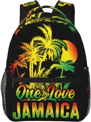 One Loves Jamaican Rasta Reggae Palm Trees Casual Backpacks Sport Backpack Travel Rucksack Canvas Daypack Workout Bags with Pockets for Gym Working Hiking