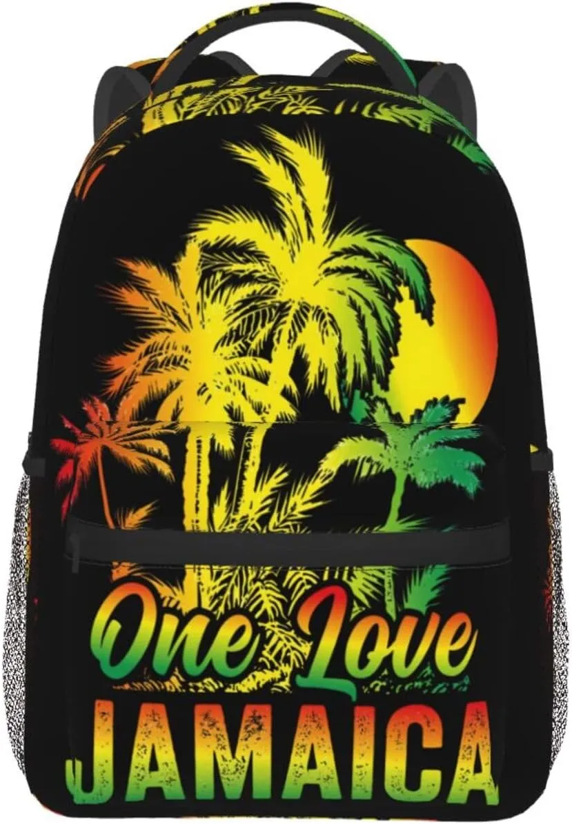 One Loves Jamaican Rasta Reggae Palm Trees Casual Backpacks Sport Backpack Travel Rucksack Canvas Daypack Workout Bags with Pockets for Gym Working Hiking