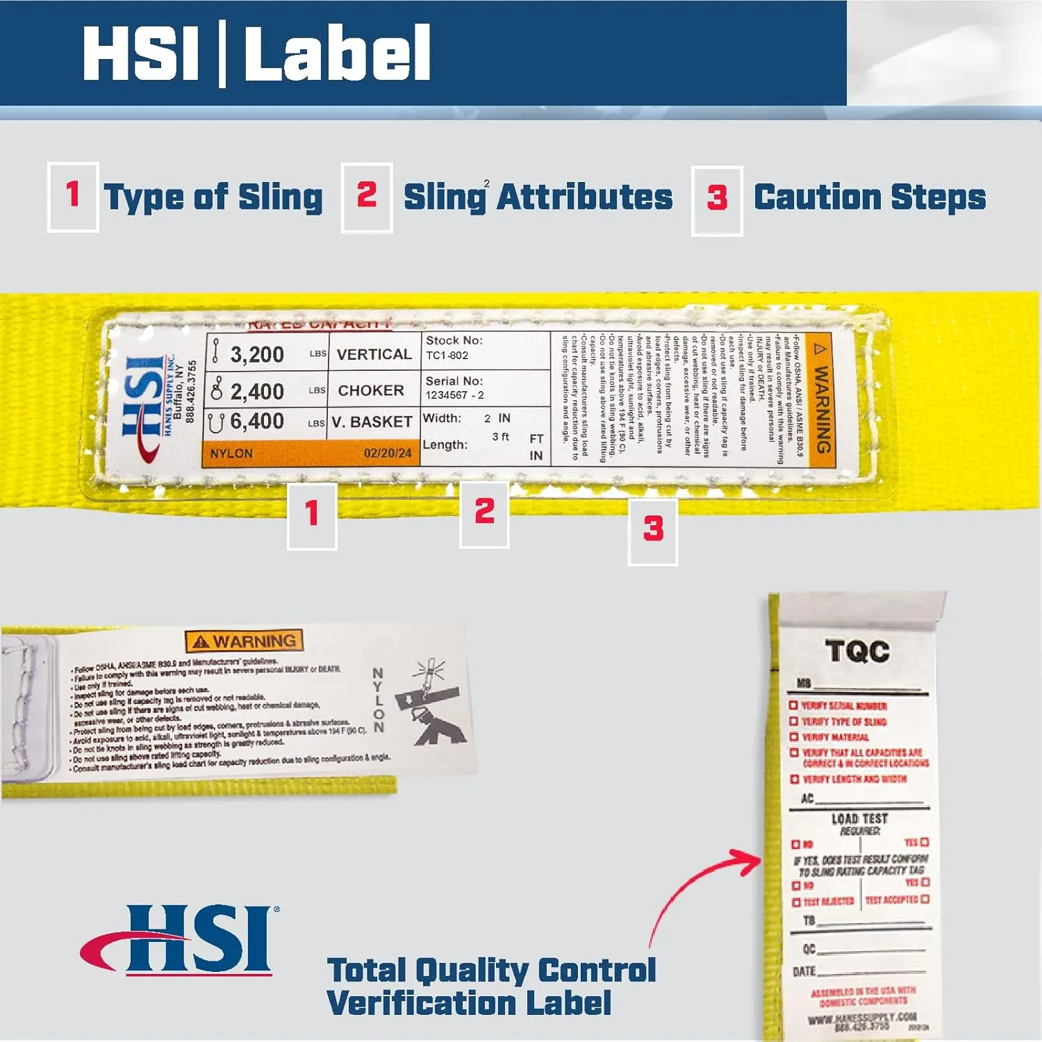 One Ply 2" x 3' Triangle and Choker Nylon Type 1 Sling | TC1-802 | | 3,200 Lb. Vertical Capacity | Hanes Supply (HSI) Heavy Duty Equipment for Lifting and Towing