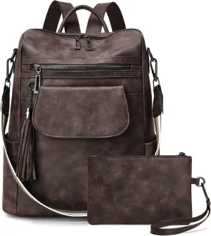OPAGE Leather Backpack Purse for Women Fashion Designer Ladies Shoulder Bags Travel Backpack With Wristlet