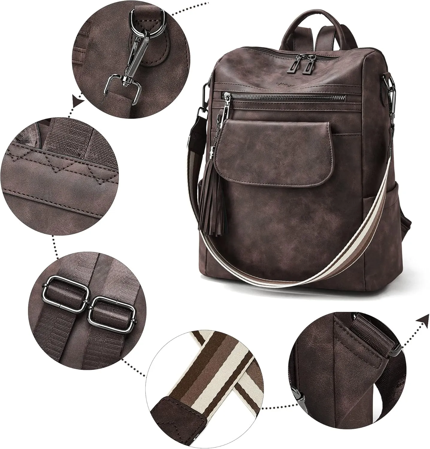 OPAGE Leather Backpack Purse for Women Fashion Designer Ladies Shoulder Bags Travel Backpack With Wristlet