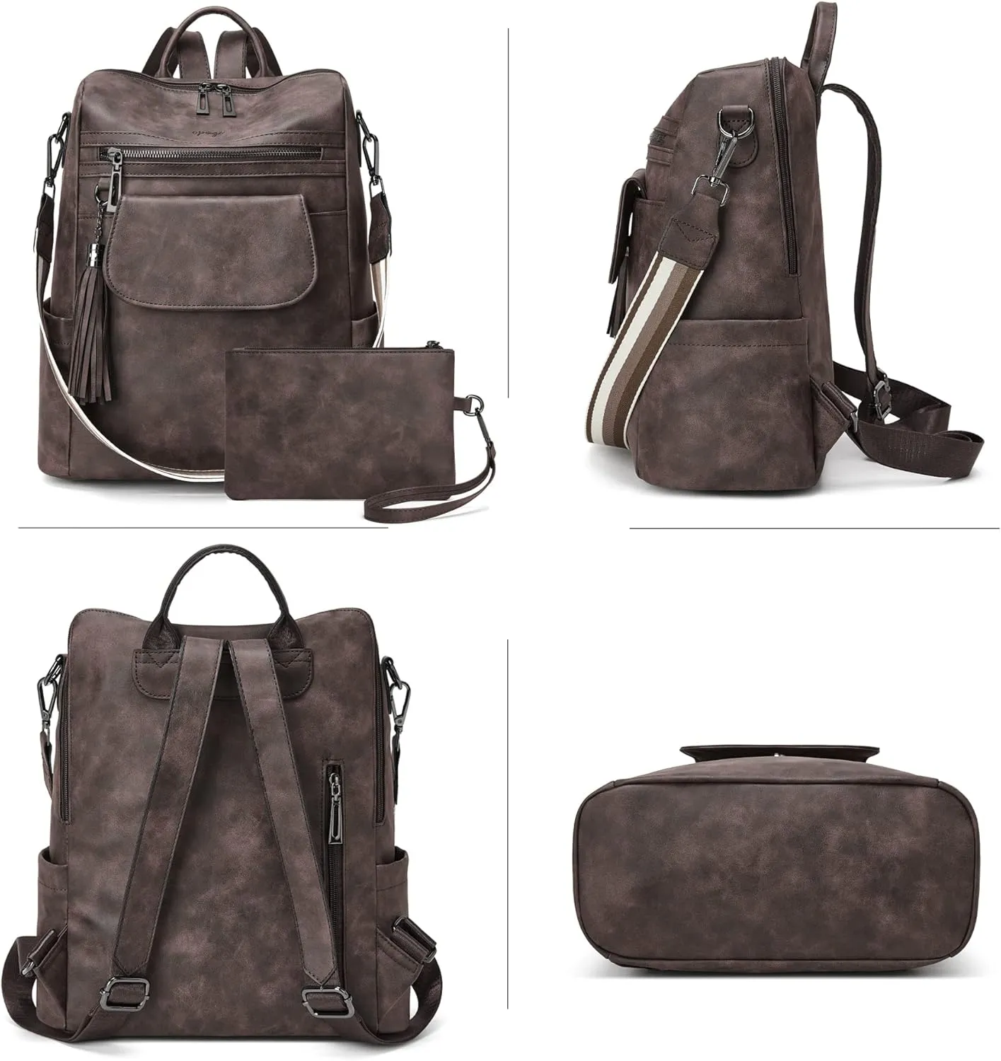 OPAGE Leather Backpack Purse for Women Fashion Designer Ladies Shoulder Bags Travel Backpack With Wristlet