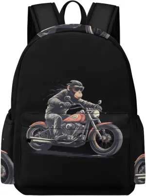 Orangutan Ape Riding Motorcycles Cute Backpack Travel Work Bag with Water Bottle Pocket Adjustable Padded Shoulder Straps Daypack 42x30x15cm