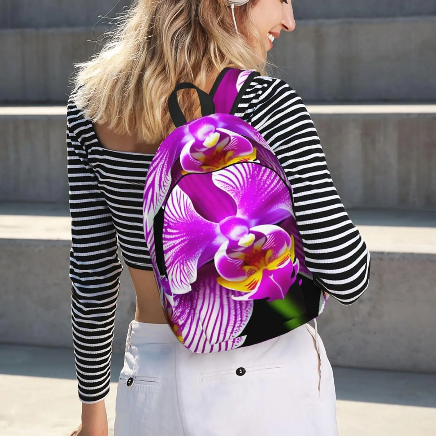 Orchid Flower print Laptop Backpack for Travel Computer,Casual Daypack Bookbag for College Work for Women Men