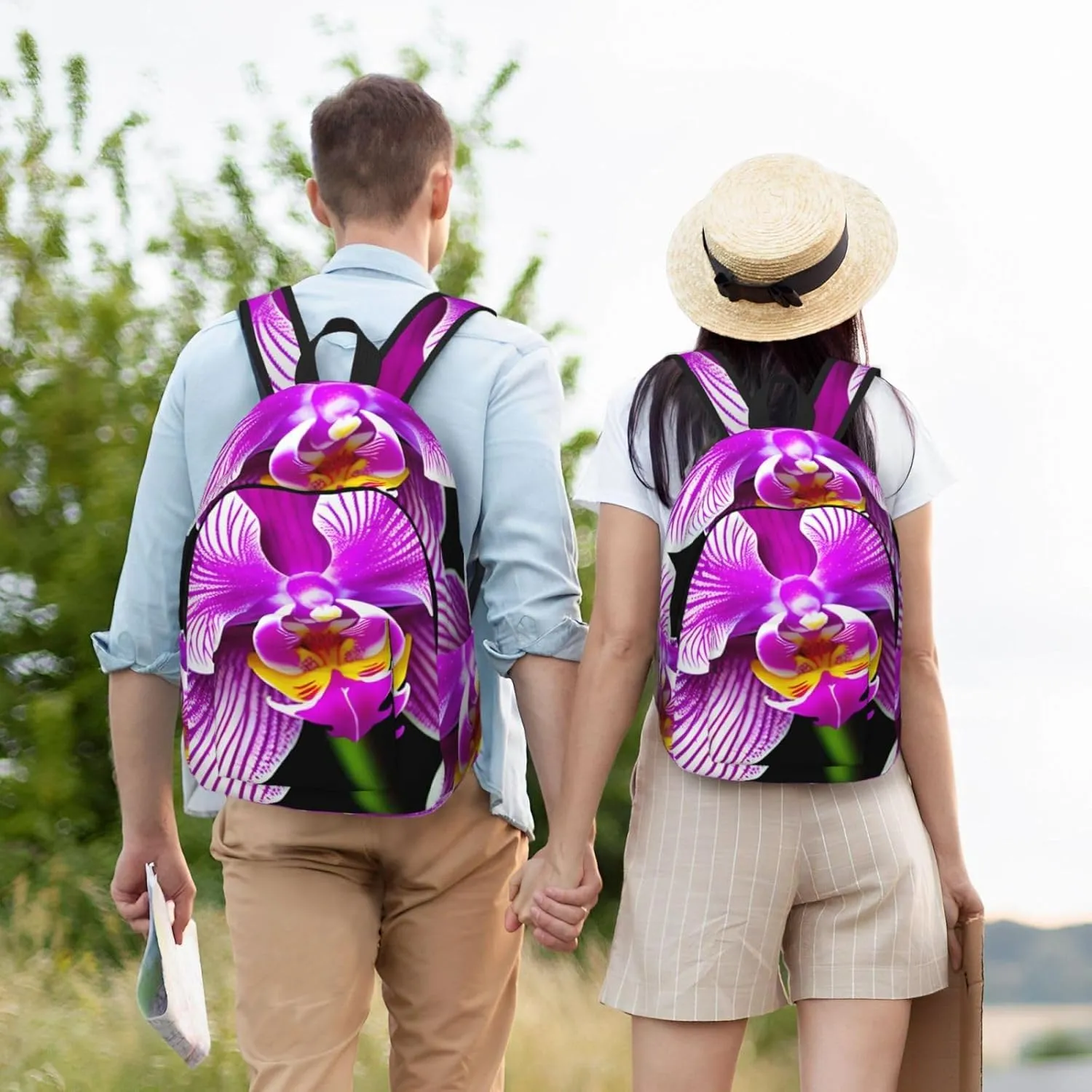 Orchid Flower print Laptop Backpack for Travel Computer,Casual Daypack Bookbag for College Work for Women Men