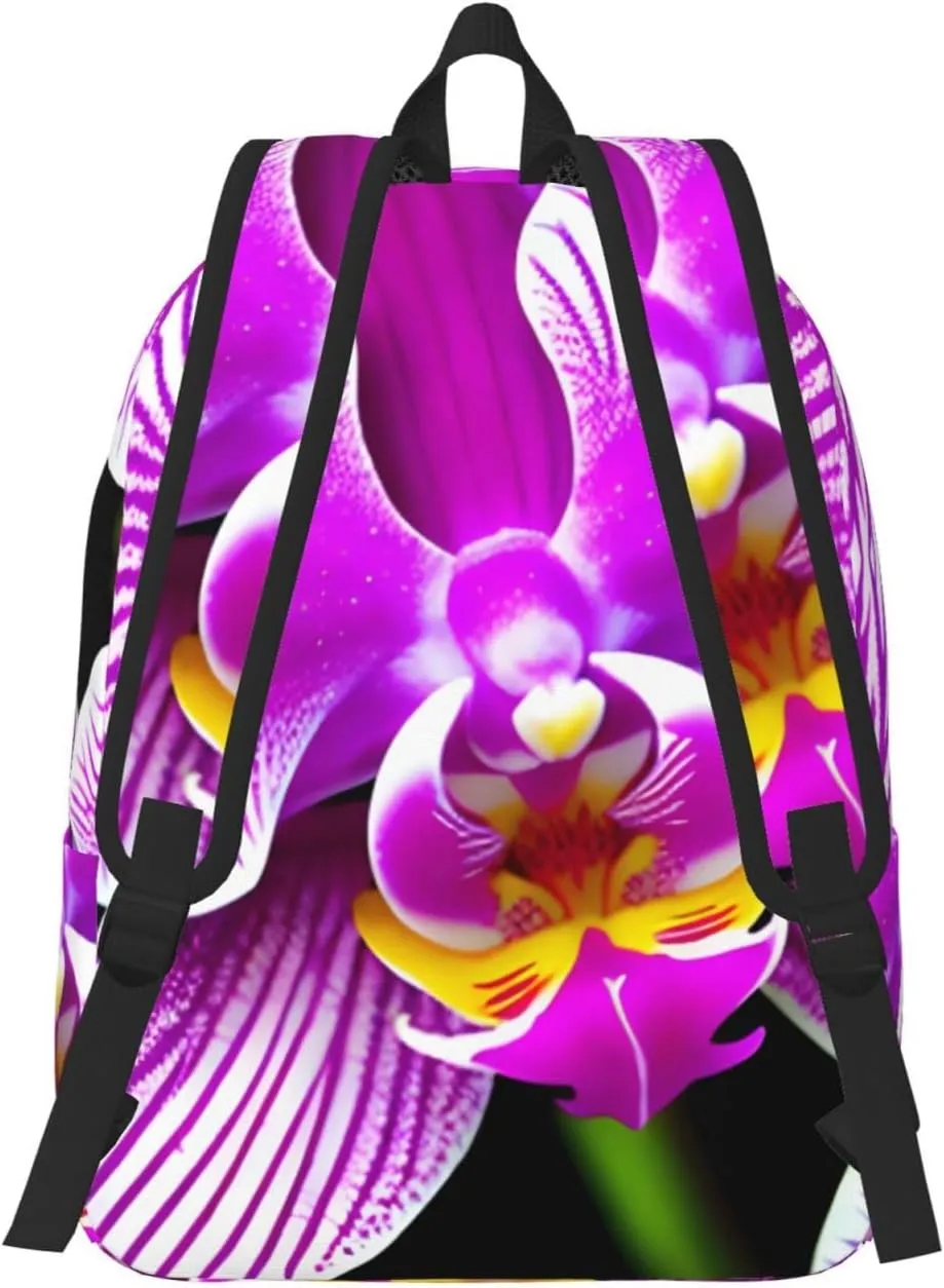 Orchid Flower print Laptop Backpack for Travel Computer,Casual Daypack Bookbag for College Work for Women Men