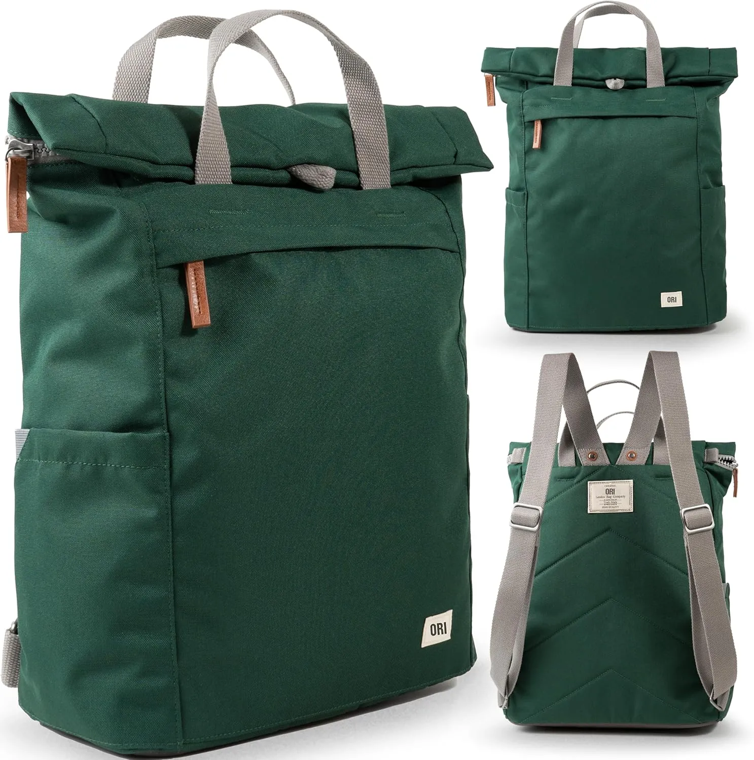 ORI LONDON Rolltop Backpack - Large Travel Backpack with Lots of Pockets for Men & Women - The Finchley, Forest