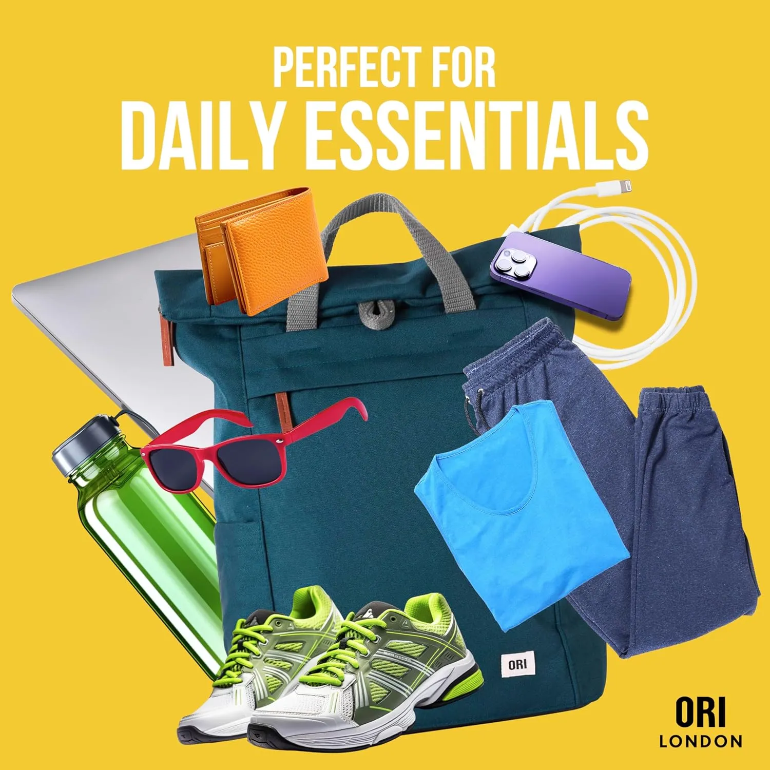 ORI LONDON Rolltop Backpack - Large Travel Backpack with Lots of Pockets for Men & Women - The Finchley, Forest