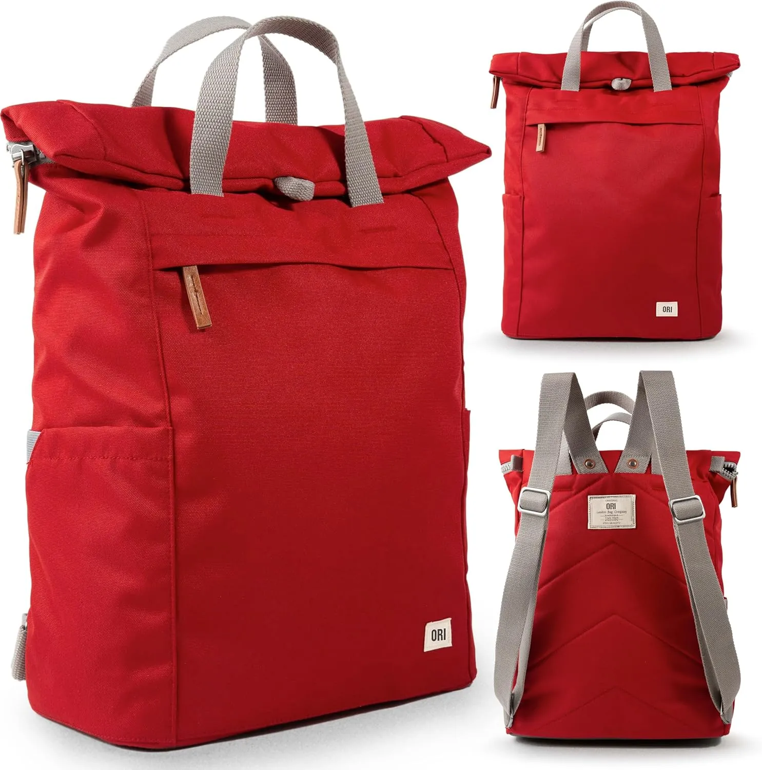 ORI LONDON Rolltop Backpack - Large Travel Backpack with Lots of Pockets for Men & Women - The Finchley, Mars Red