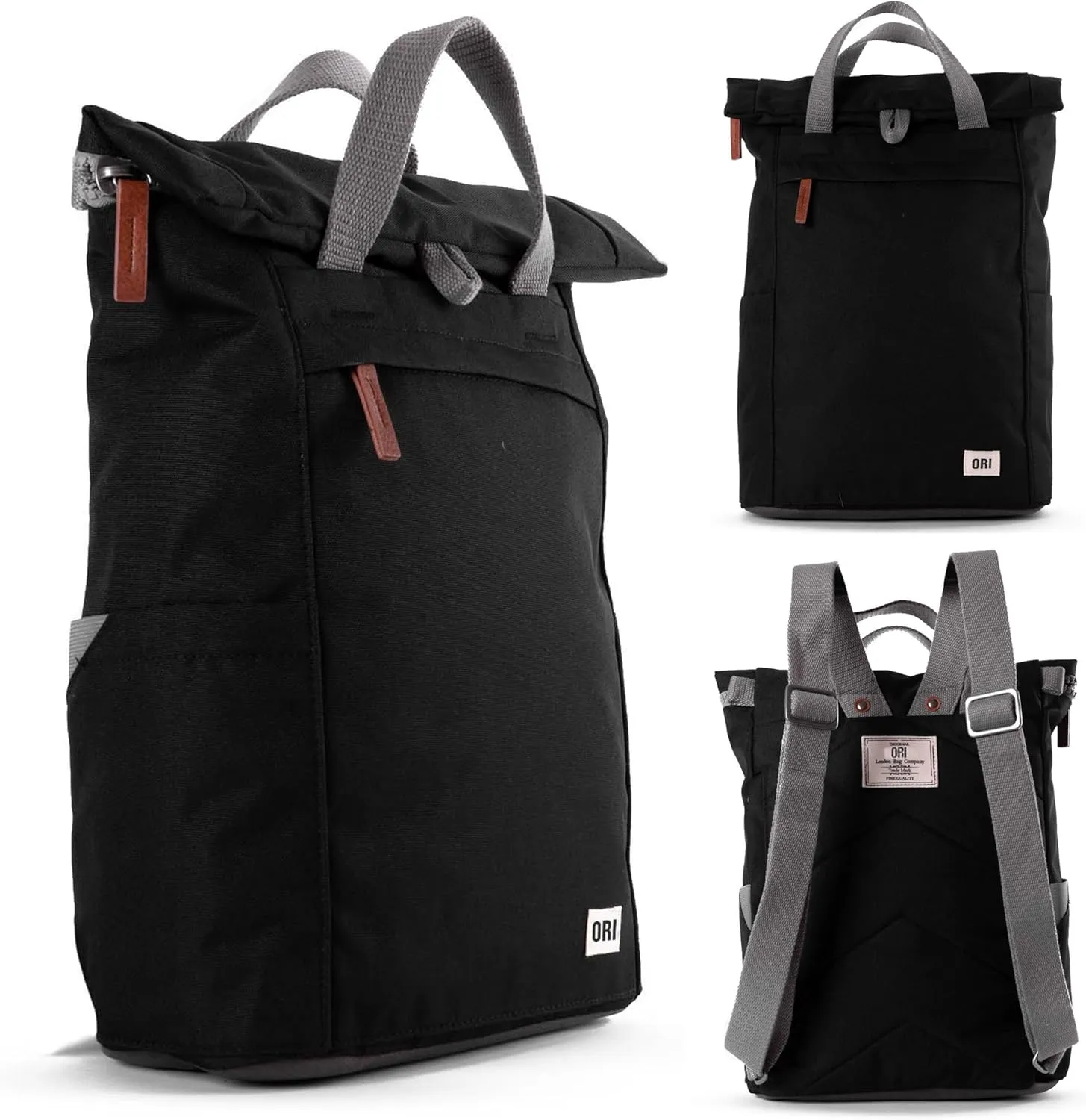 ORI LONDON Rolltop Backpack - Medium Travel Backpack with Lots of Pockets for Men & Women - The Finchley, Ash