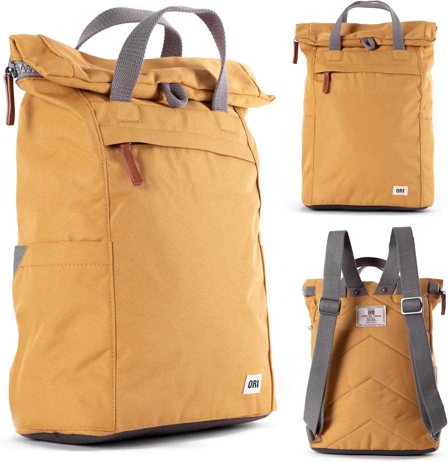 ORI LONDON Rolltop Backpack - Medium Travel Backpack with Lots of Pockets for Men & Women - The Finchley, Flax