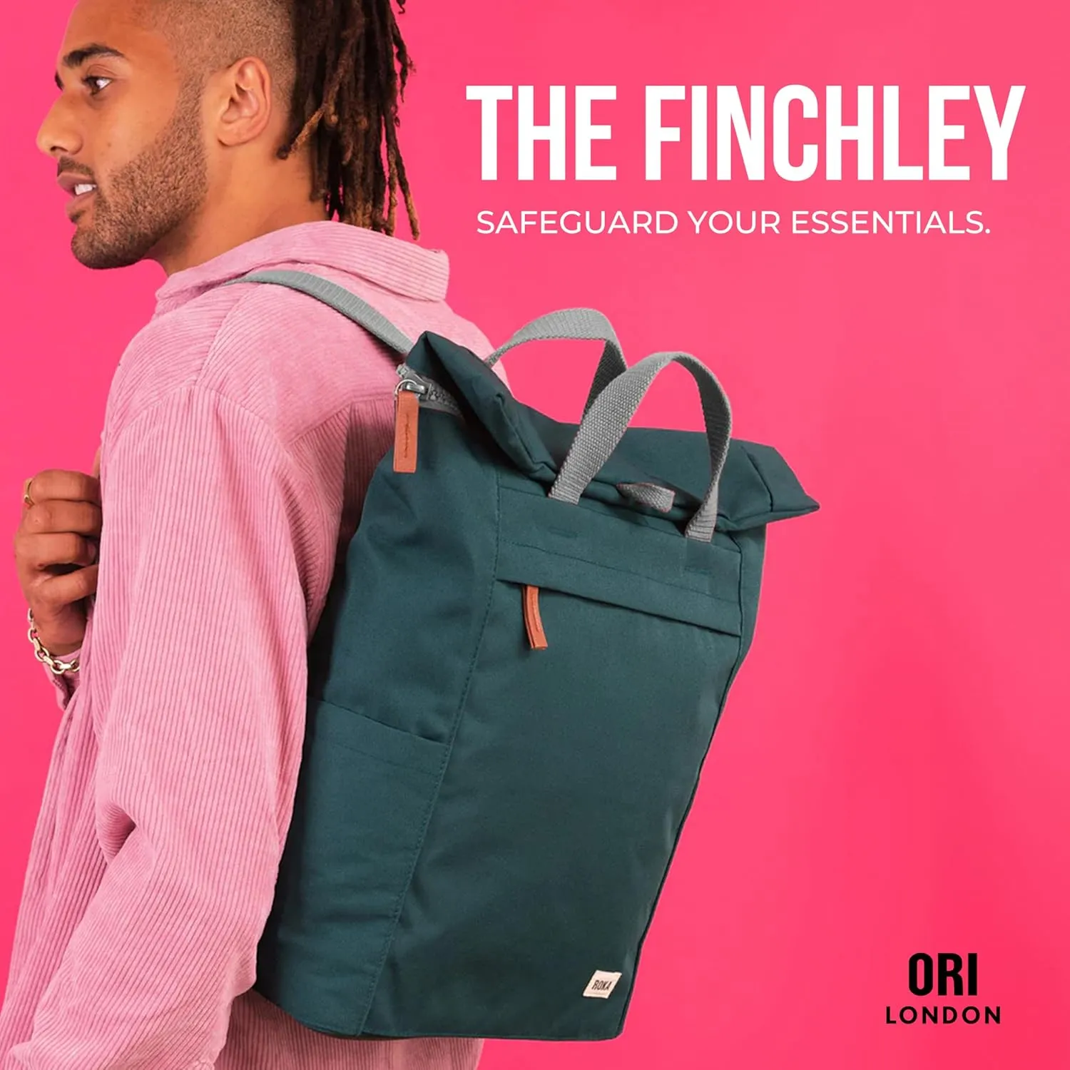 ORI LONDON Rolltop Backpack - Medium Travel Backpack with Lots of Pockets for Men & Women - The Finchley, Flax