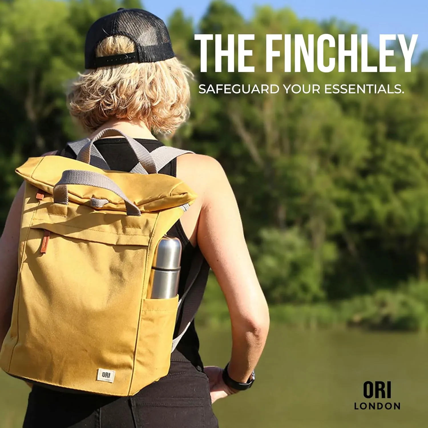 ORI LONDON Rolltop Backpack - Small Travel Backpack with Lots of Pockets for Men & Women - The Finchley, Marine