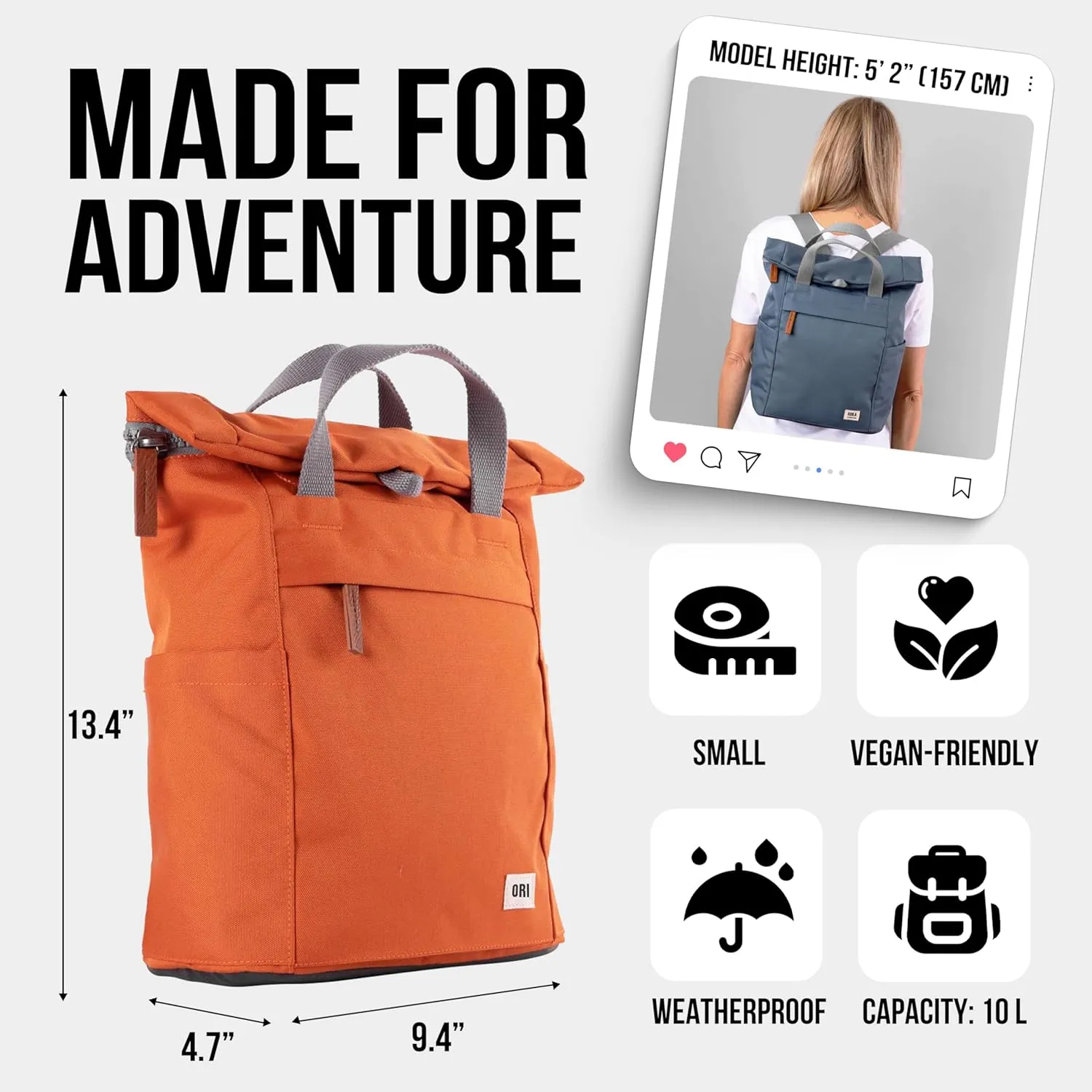 ORI LONDON Rolltop Backpack - Small Travel Backpack with Lots of Pockets for Men & Women - The Finchley, Marine