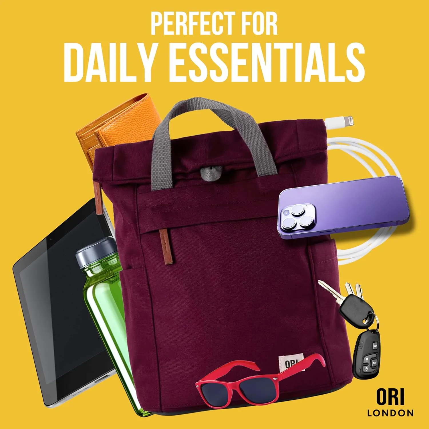 ORI LONDON Rolltop Backpack - Small Travel Backpack with Lots of Pockets for Men & Women - The Finchley, Marine