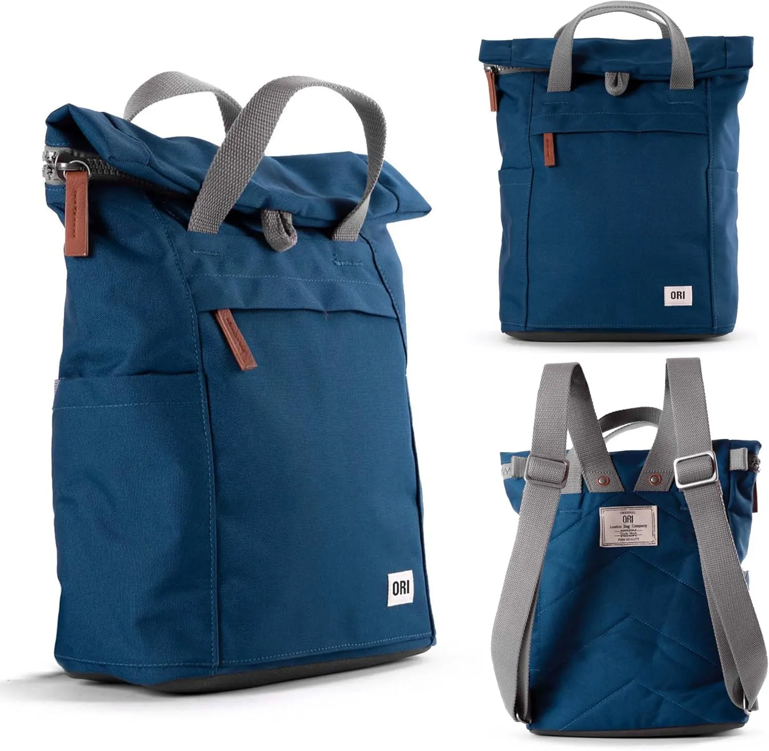 ORI LONDON Rolltop Backpack - Small Travel Backpack with Lots of Pockets for Men & Women - The Finchley, Marine