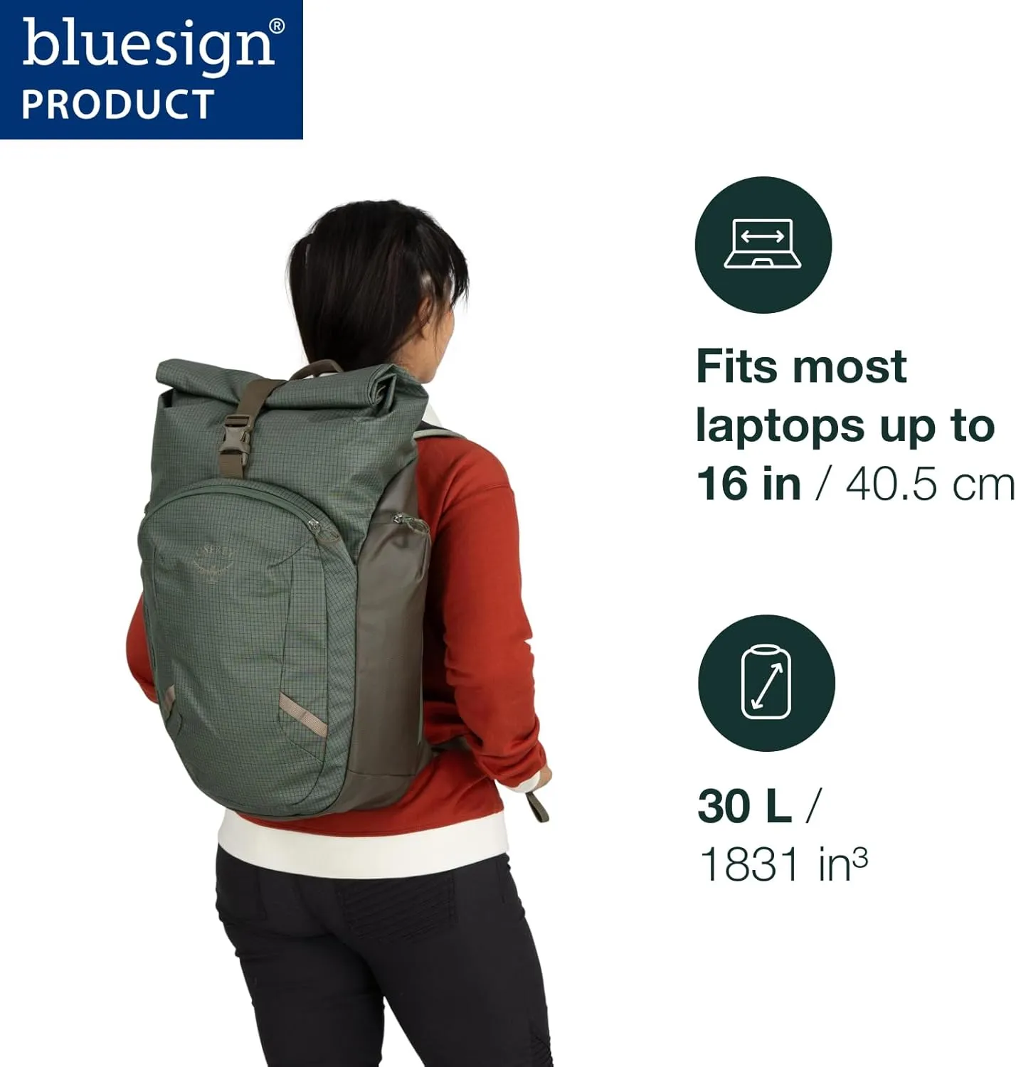 Osprey Transporter Roll Top Commuter Backpack, Pine Leaf