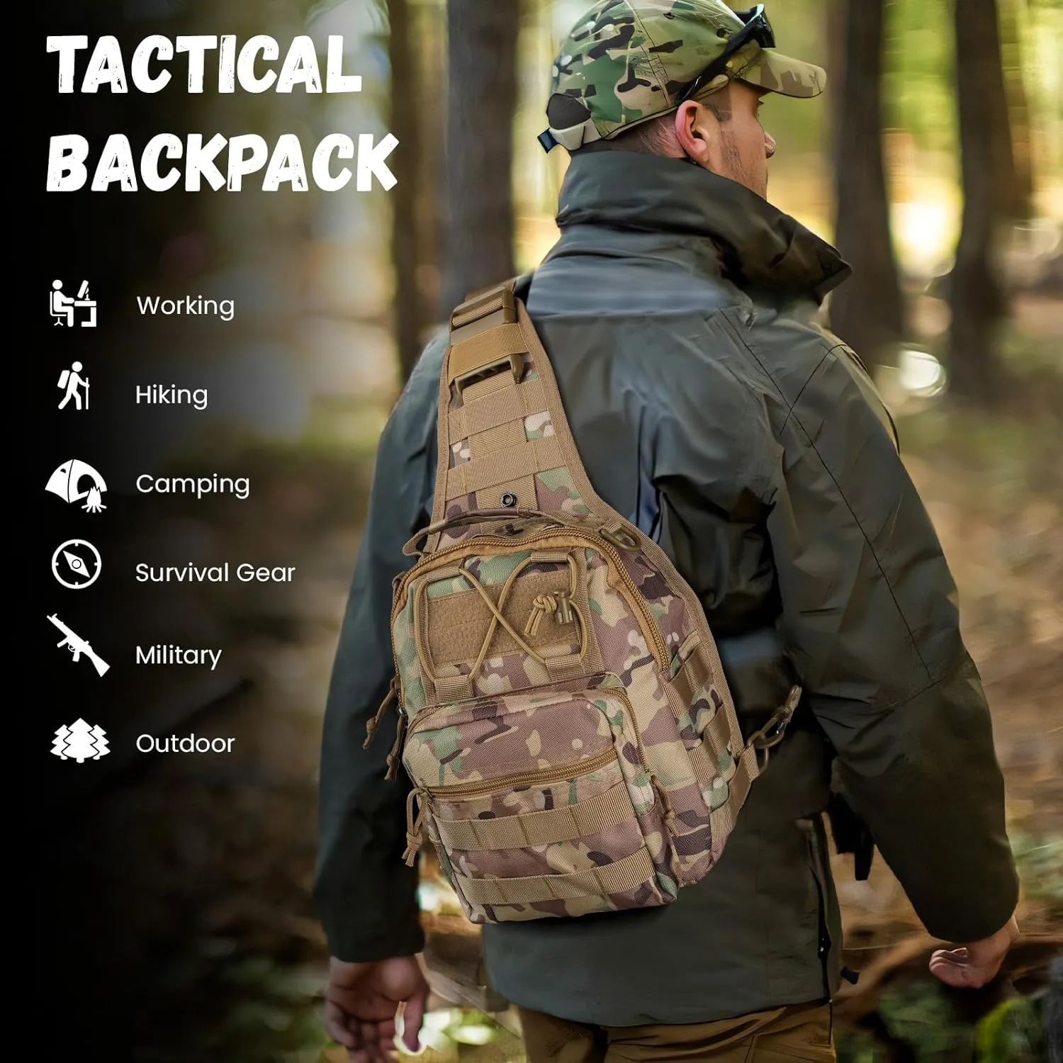 Outdoor Tactical Shoulder Backpack,Military Chest Portable Sling Bag For Men Women (CP Camo)