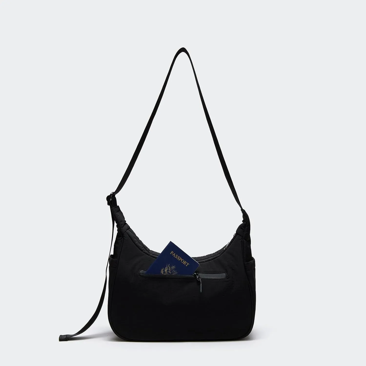 Pander Nylon Crescent Shoulder Bag, Medium Sling Crossbody with Adjustable Strap.