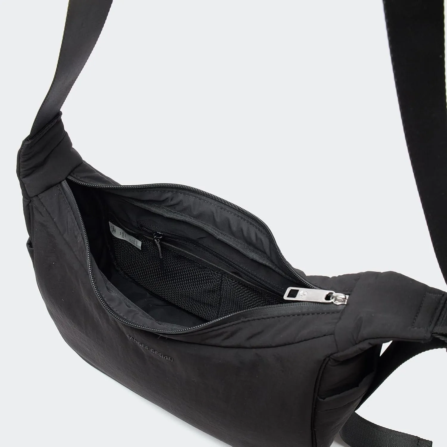 Pander Nylon Crescent Shoulder Bag, Medium Sling Crossbody with Adjustable Strap.