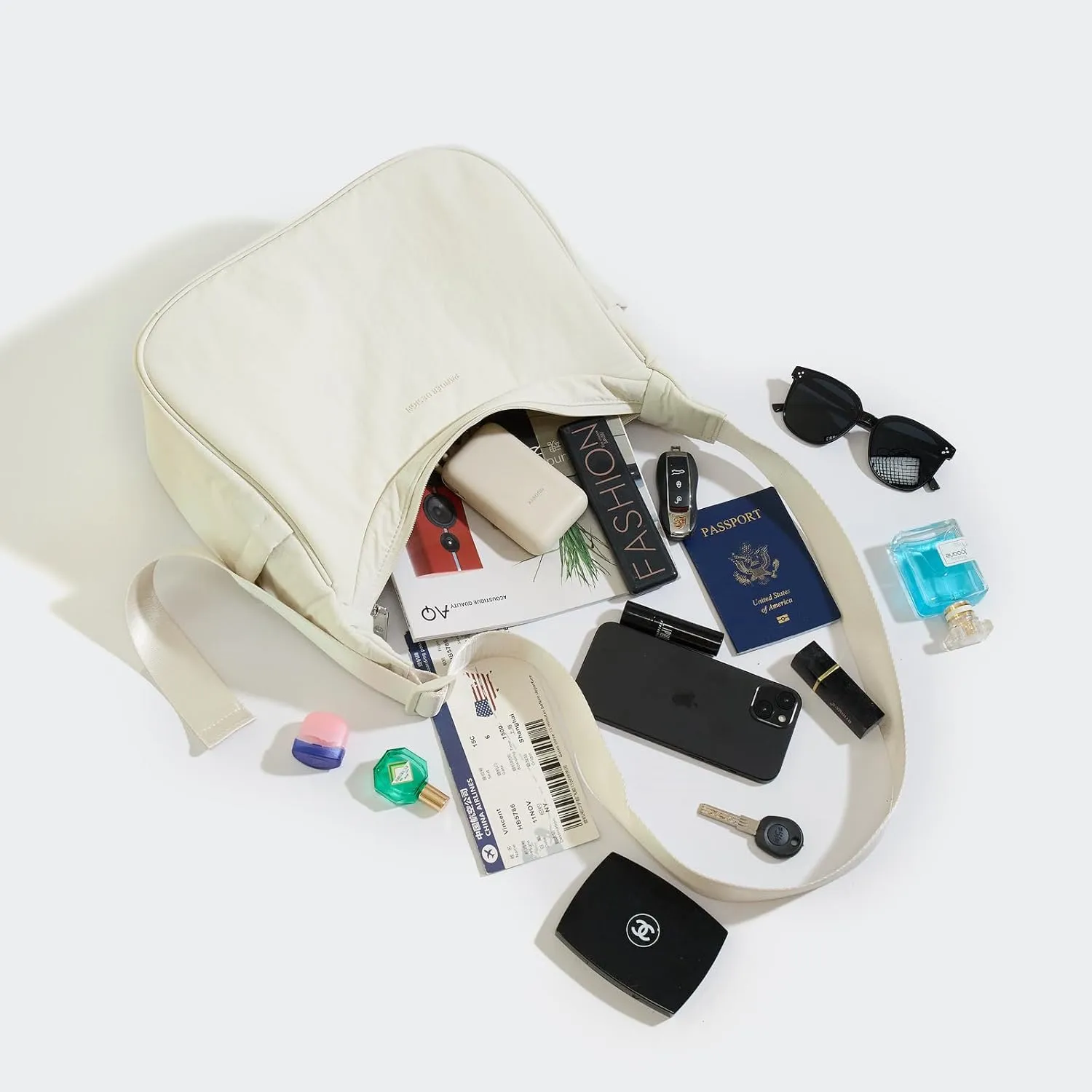 Pander Nylon Crescent Shoulder Bag, Medium Sling Crossbody with Adjustable Strap.