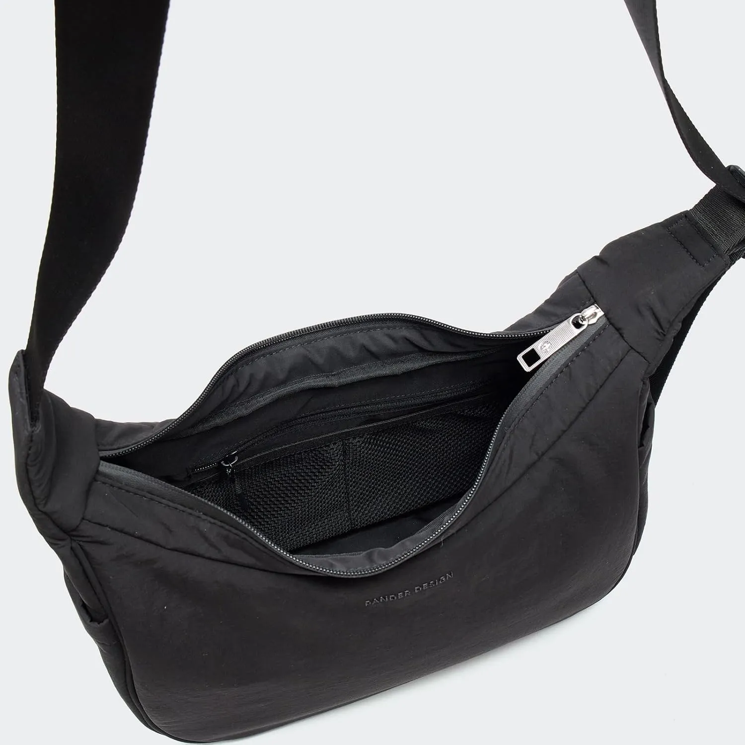 Pander Nylon Crescent Shoulder Bag, Medium Sling Crossbody with Adjustable Strap.