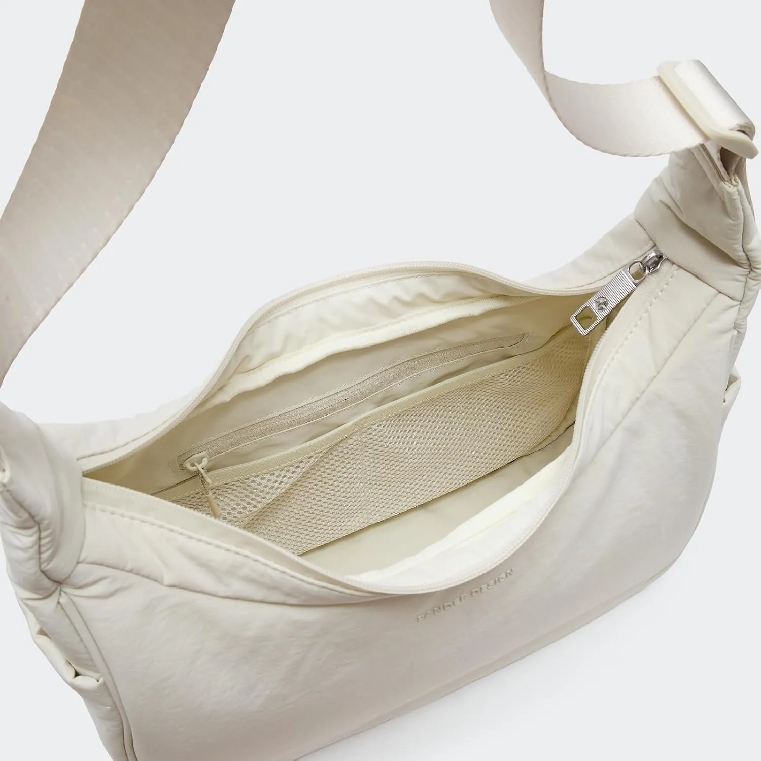 Pander Nylon Crescent Shoulder Bag, Medium Sling Crossbody with Adjustable Strap.