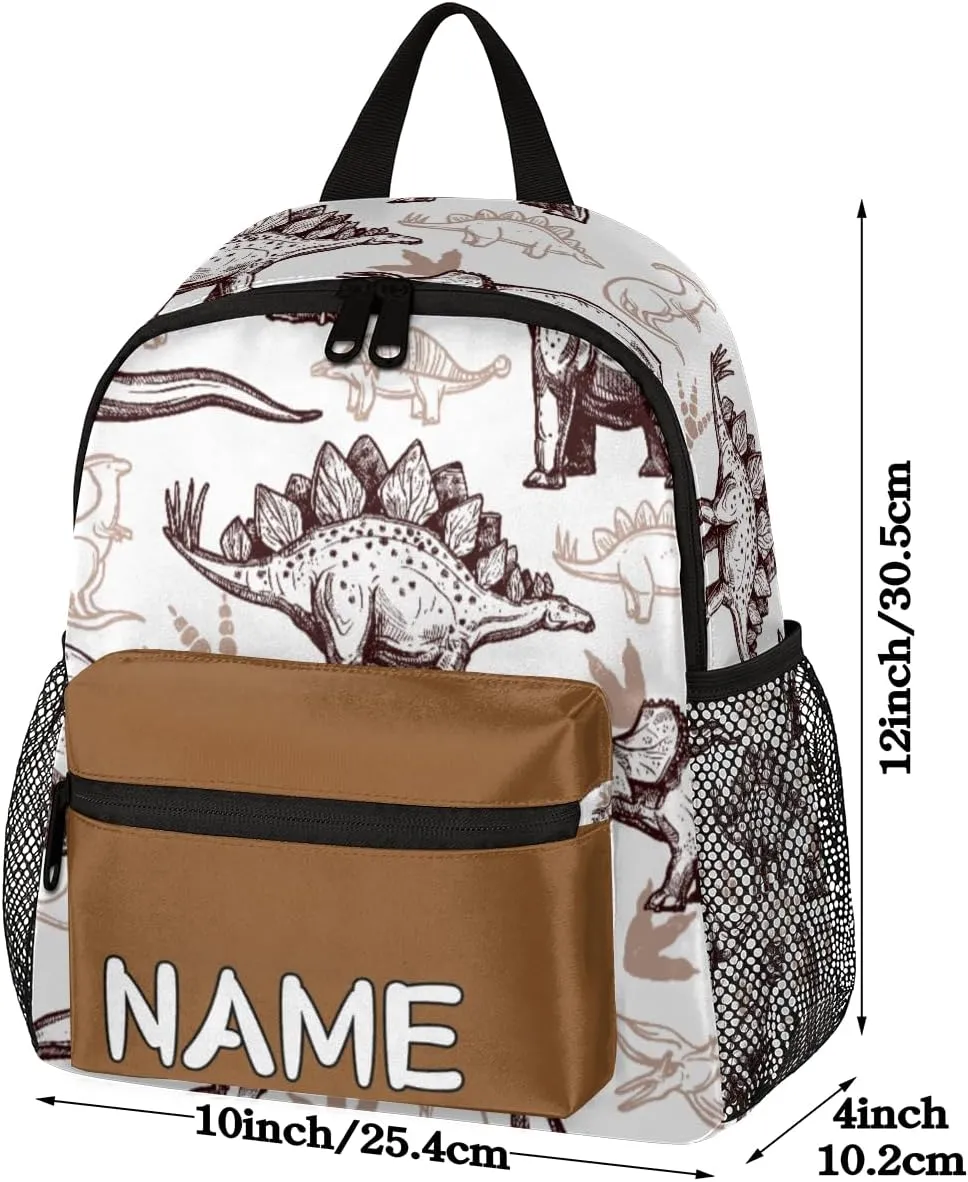 Pardick Personalized Kids Backpack School Bag for Boys, Retro Dinosaur Custom Toddler Bookbag with Name, Mini Backpack for School & Travel Kindergarten Elementary Bag 12in