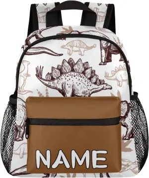Pardick Personalized Kids Backpack School Bag for Boys, Retro Dinosaur Custom Toddler Bookbag with Name, Mini Backpack for School & Travel Kindergarten Elementary Bag 12in