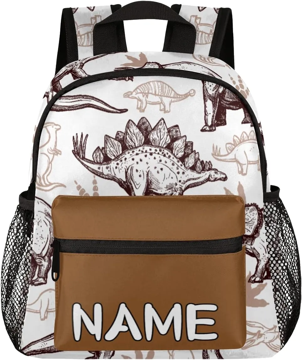 Pardick Personalized Kids Backpack School Bag for Boys, Retro Dinosaur Custom Toddler Bookbag with Name, Mini Backpack for School & Travel Kindergarten Elementary Bag 12in