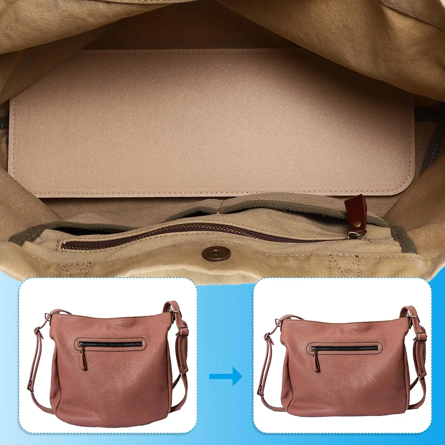 PATIKIL Felt Base Shaper 14x5 Inch, 2Pcs Bag Bottom Shaper Pad Purse Liner Board Insert Arc Corner for Handbags Tote Crossbody Bag Backpack, Light Beige