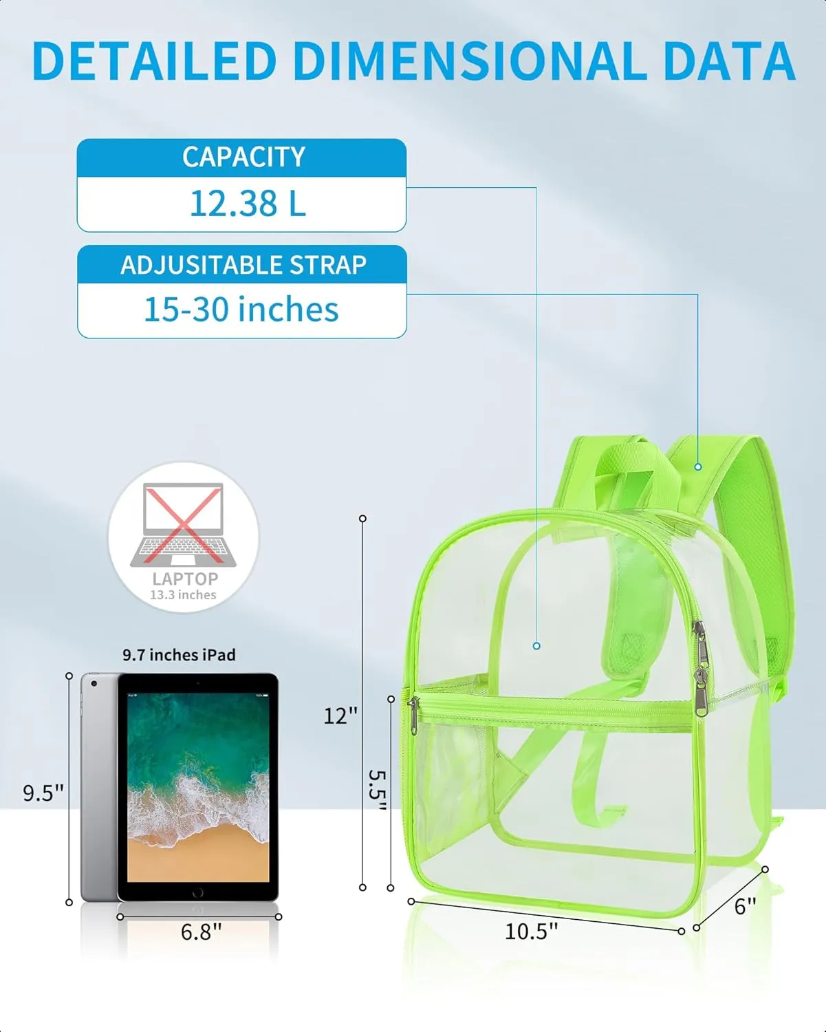 Paxiland Clear Backpack Stadium Approved 12×12×6 with Reinforced and Wider Shoulder Straps, Small Clear Bag for Schools, Concerts, Work, Festivals and Sporting Events - Green