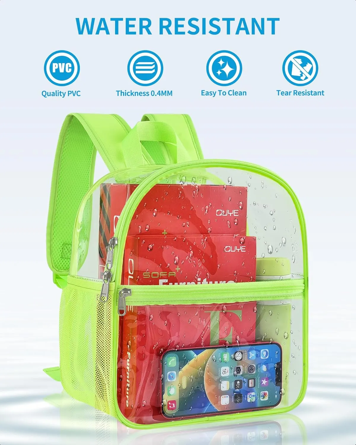 Paxiland Clear Backpack Stadium Approved 12×12×6 with Reinforced and Wider Shoulder Straps, Small Clear Bag for Schools, Concerts, Work, Festivals and Sporting Events - Green