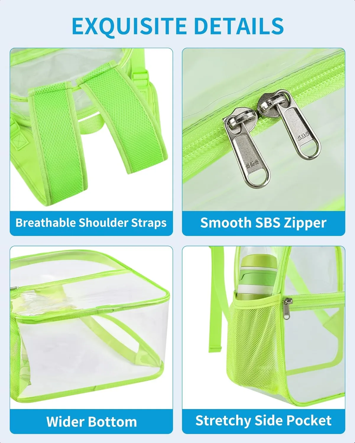 Paxiland Clear Backpack Stadium Approved 12×12×6 with Reinforced and Wider Shoulder Straps, Small Clear Bag for Schools, Concerts, Work, Festivals and Sporting Events - Green