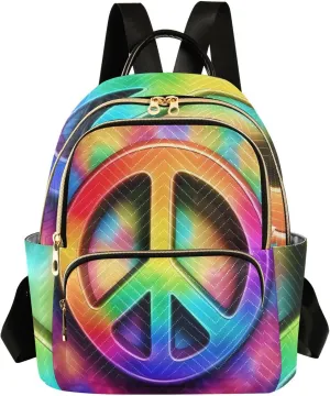Peace Sign Mini Backpack Women's Quilted Small Backpack Purse for Women College Fashion Travel Daypack Shoulder Bag