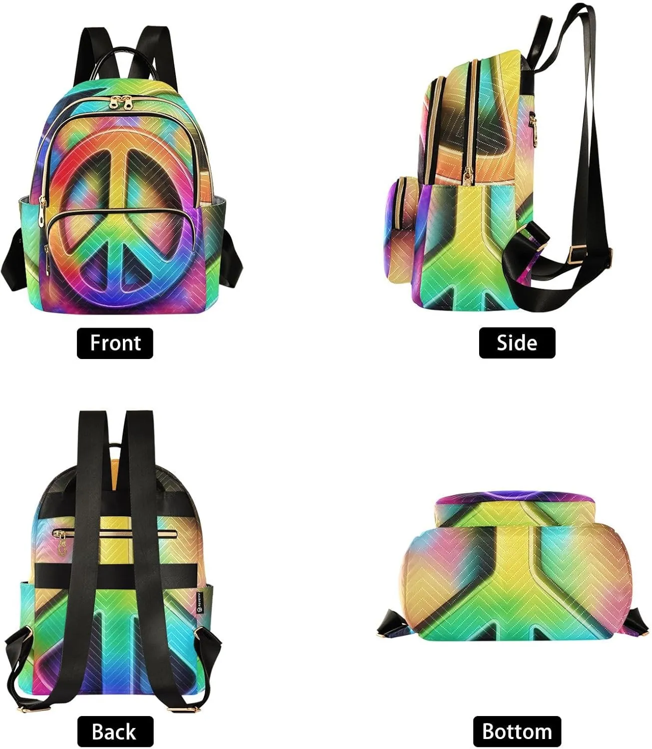 Peace Sign Mini Backpack Women's Quilted Small Backpack Purse for Women College Fashion Travel Daypack Shoulder Bag