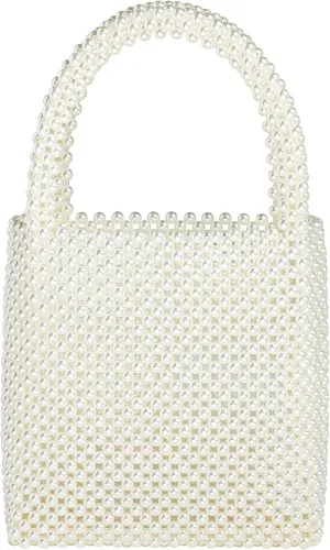 Pearl Clutch Purse White Summer Handbag Tote Bag Evening Party Bag With Pearls For Women