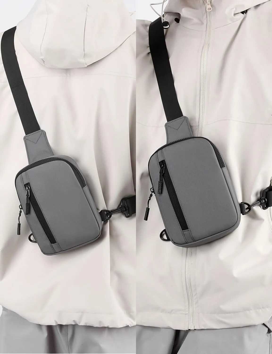Peicees Mens Mini Sling Bag Chest Bag Shoulder Bag Women Crossbody Bag Phone Holder with Reversible Strap and Dual Pocket