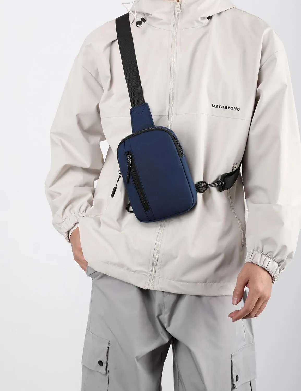 Peicees Mens Mini Sling Bag Chest Bag Shoulder Bag Women Crossbody Bag Phone Holder with Reversible Strap and Dual Pocket