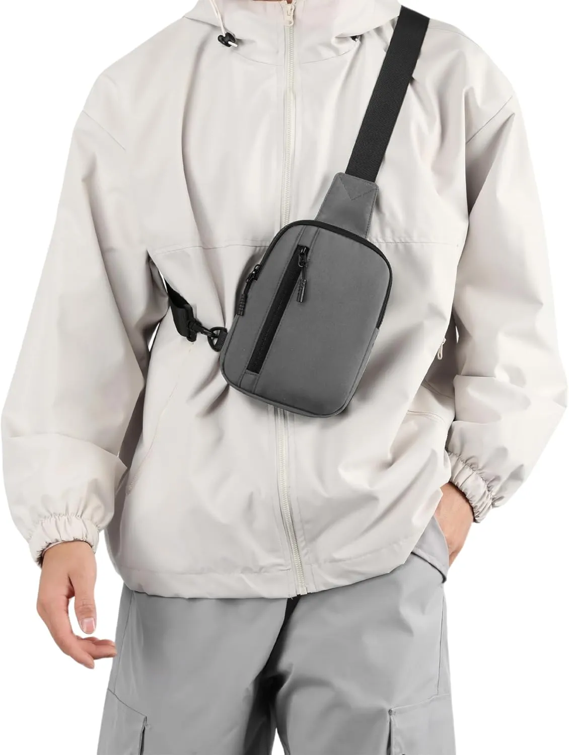 Peicees Mens Mini Sling Bag Chest Bag Shoulder Bag Women Crossbody Bag Phone Holder with Reversible Strap and Dual Pocket