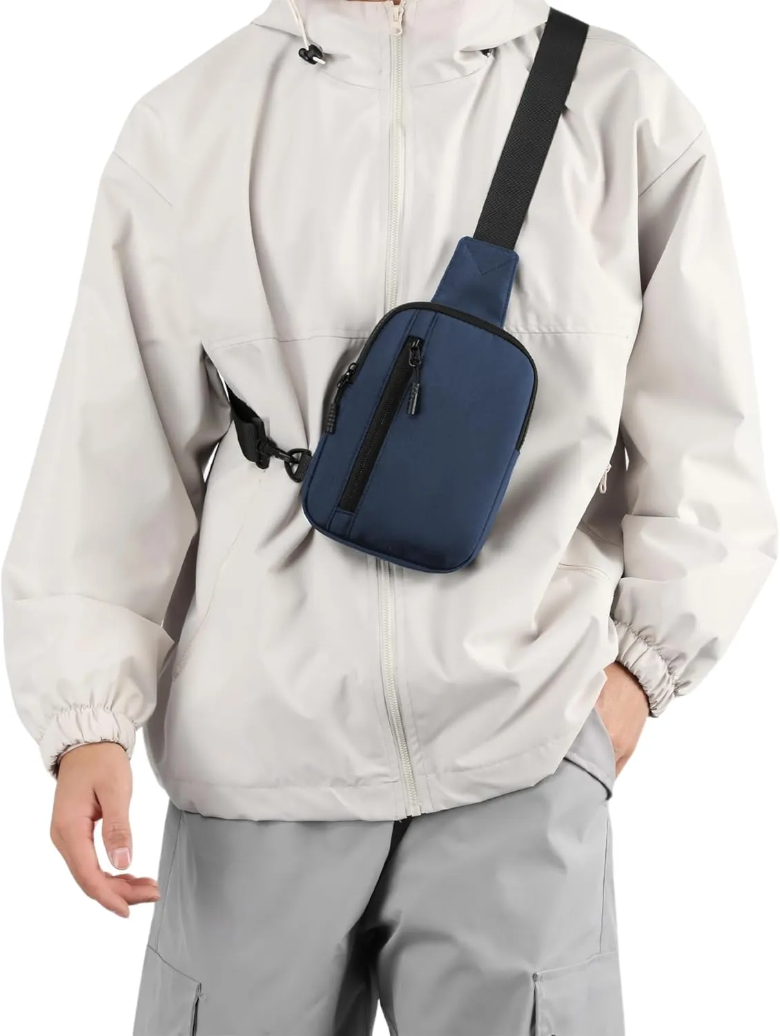 Peicees Mens Mini Sling Bag Chest Bag Shoulder Bag Women Crossbody Bag Phone Holder with Reversible Strap and Dual Pocket