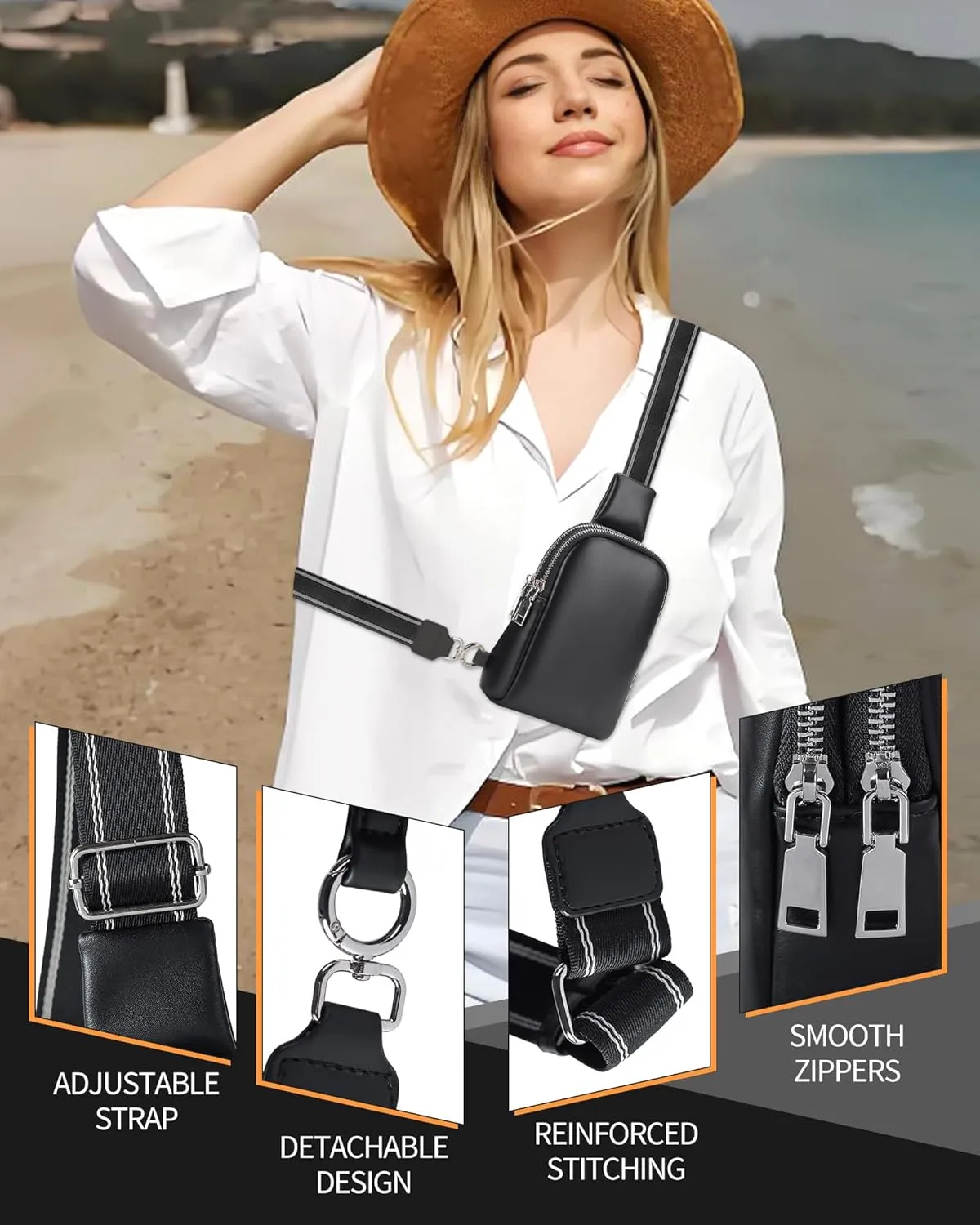 Peicees Mini Leather Crossbody Bags for Women Fanny Packs Travel Sling Bag Cross Body Bag Womens Shoulder Phone Purse