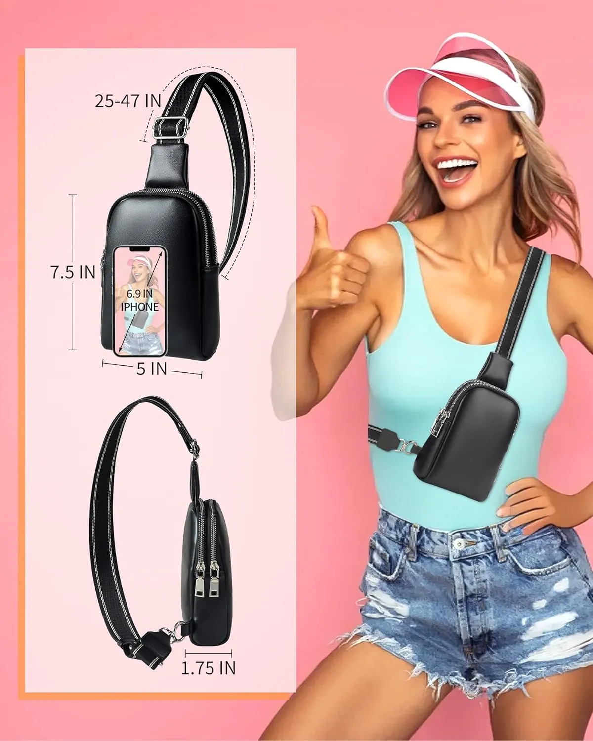 Peicees Mini Leather Crossbody Bags for Women Fanny Packs Travel Sling Bag Cross Body Bag Womens Shoulder Phone Purse