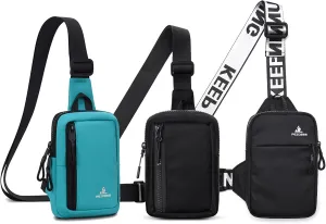 Peicees Pack of 3 Small Crossbody Bag for Men Women Mini Sling Bag Travel Running Phone Daypack Cross Body Shoulder Bags, Light Blue and Black and Black