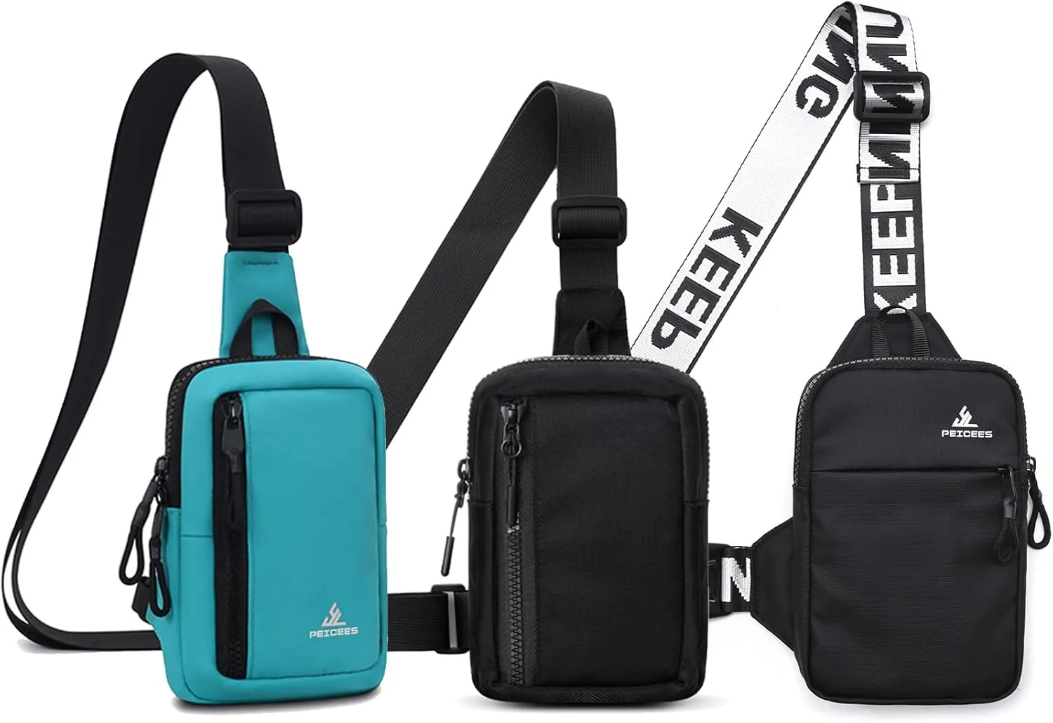 Peicees Pack of 3 Small Crossbody Bag for Men Women Mini Sling Bag Travel Running Phone Daypack Cross Body Shoulder Bags, Light Blue and Black and Black