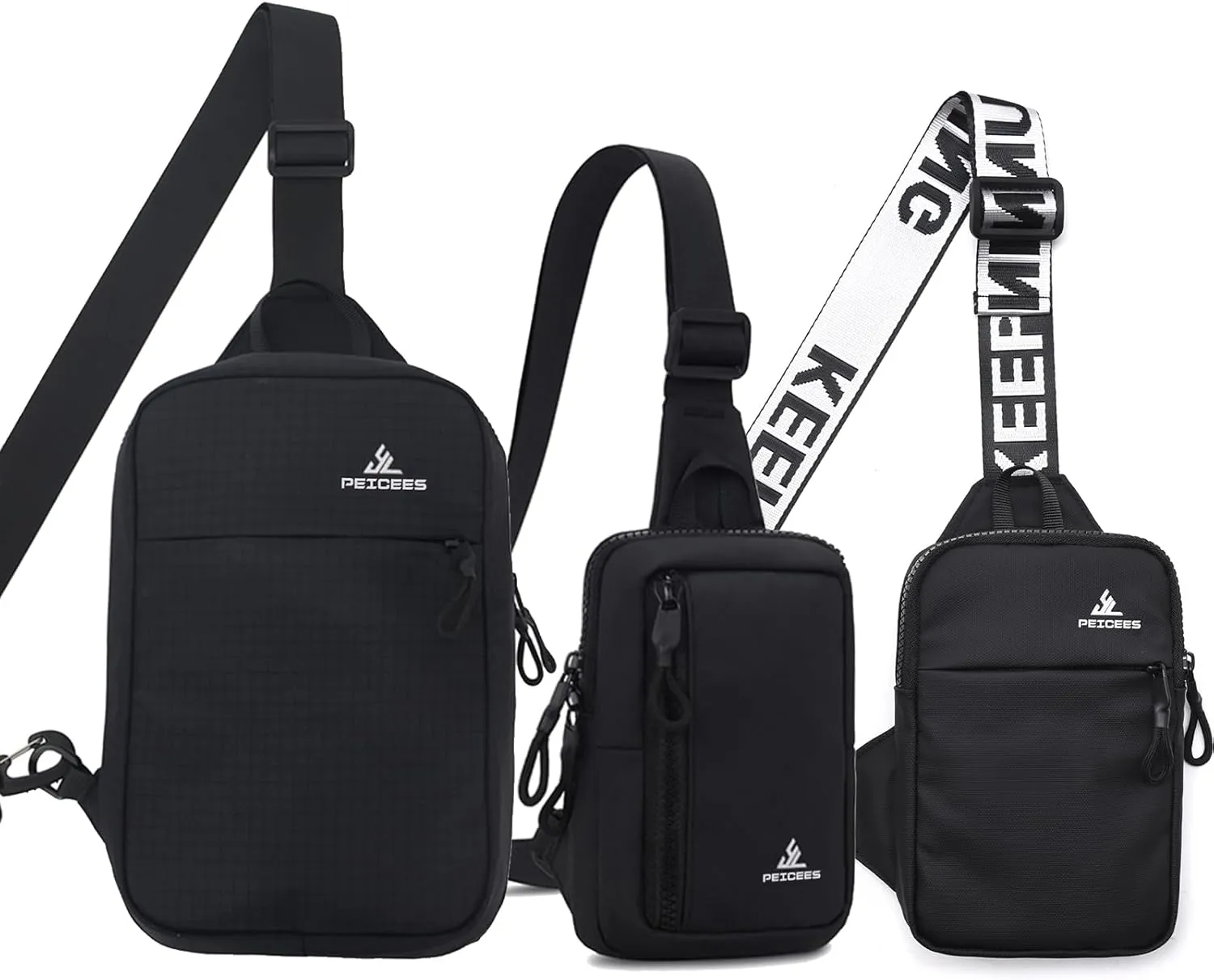 Peicees Sling Bag for Women Men Trendy Casual Phone Chest Bag Waterproof Crossbody Daypack, Black and Mini Black and Mini Black