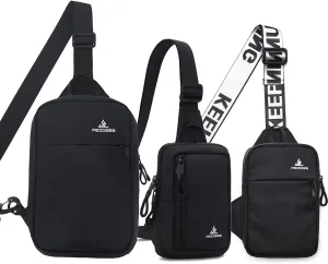 Peicees Sling Bag for Women Men Trendy Casual Phone Chest Bag Waterproof Crossbody Daypack, Black and Mini Black and Mini Black